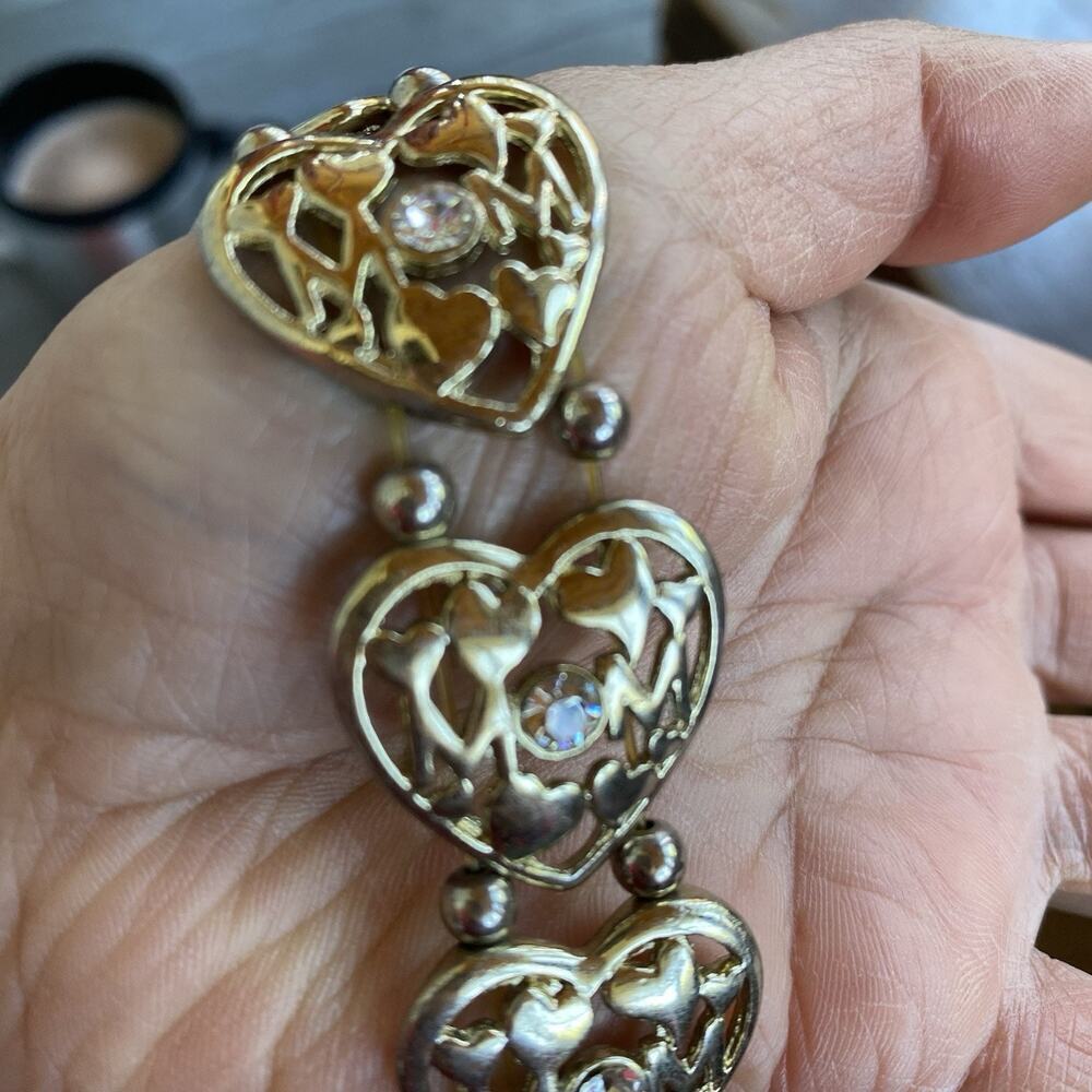 Mom Hearts Charms Chain Bracelet Silver Tone Crystal Elastic Stretch